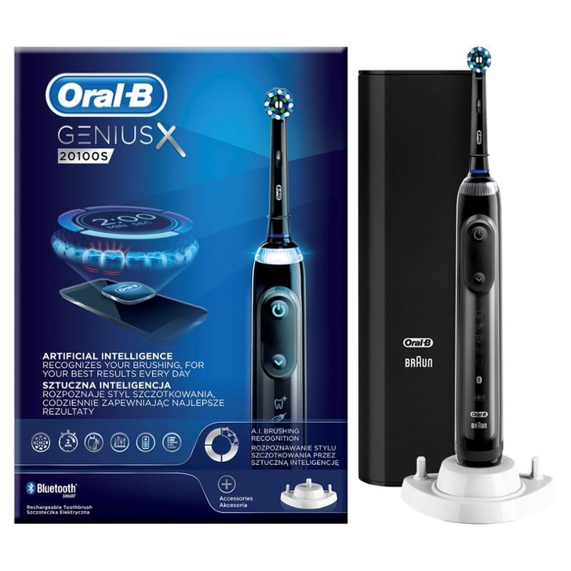 Braun Oral-B Genius X 20000N Black zubní kartáčekČištění zubů s elektrickým kartáček Braun Oral-B Genius X 20000N posune čištění zase o kousek dál. Inteligentní technologie kartáčku rozpozná, jak si čistíte zuby a v aplikaci v chytrém telefonu ukáže,